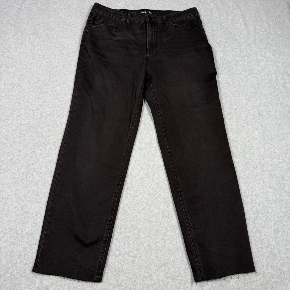 OAT New York Women Black High Rise Straight Leg Raw Hem Jeans Size 12/31 Grunge